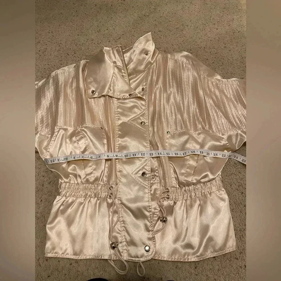 Lavon by Cheerful Corp Satin Cream 80s Bomber Jacket - Picture 9 of 14